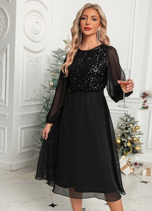 Robe Chic Élégance Noire Pailletée - gallery 2