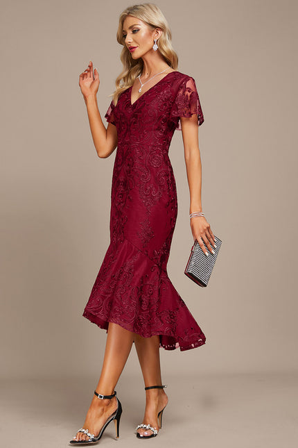 Robe Chic Rouge Élégant Flottant - gallery 3