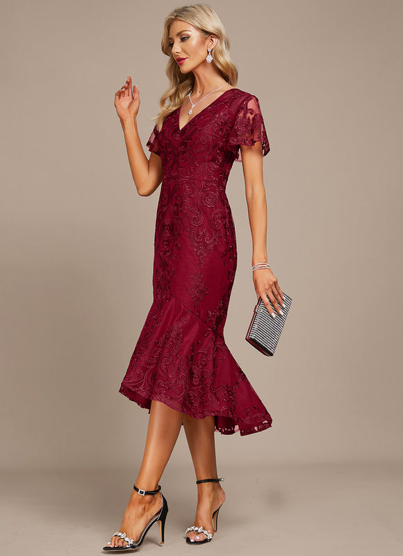 Robe Chic Rouge Élégant Flottant - gallery 3