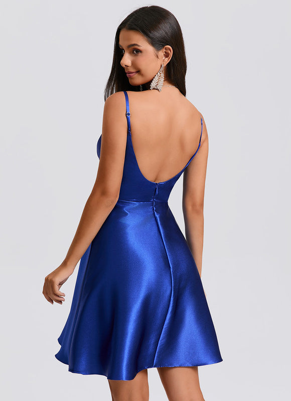 Robe Chic Satin Bleu Vif - gallery 3