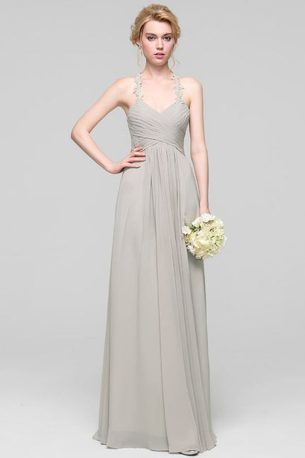 Robe Chic Gris Clair Mousseline Volantée - gallery 1