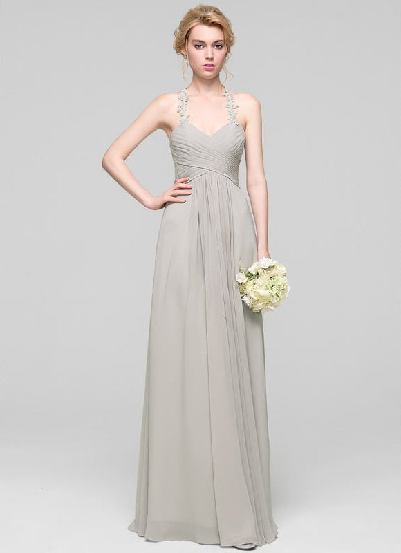 Robe Chic Gris Clair Mousseline Volantée - gallery 1