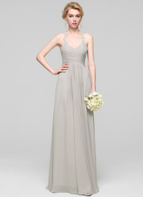 Robe Chic Gris Clair Mousseline Volantée - gallery 1