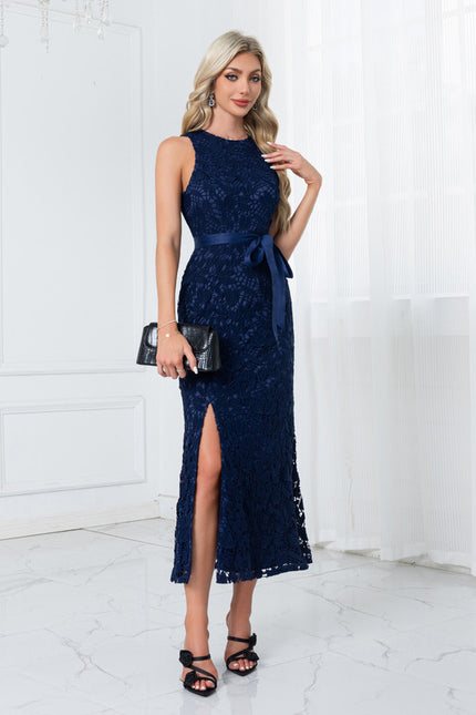 Robe Chic Dentelle Marine Élégante - gallery 5
