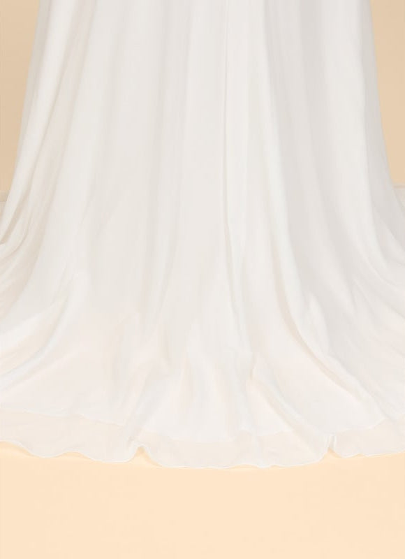 Robe Chic Blanche Traîne Mousseline Dentelle - gallery 9