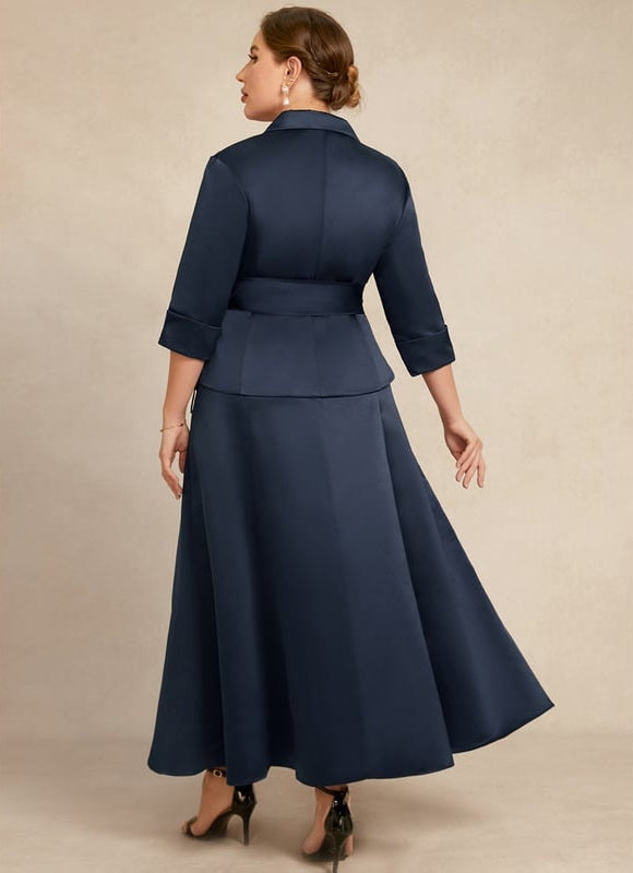 Robe Chic Bleu Marine Satinée - gallery 8