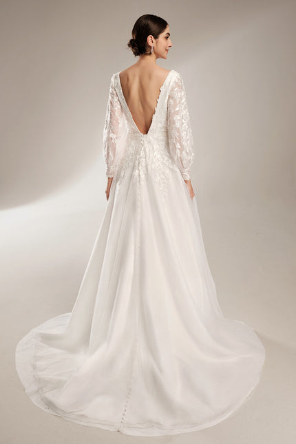 Robe Chic Blanche Satin Dentelle Élégante - gallery 2