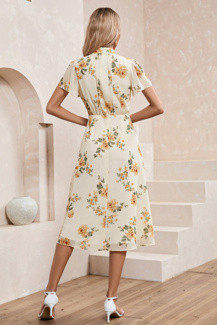Robe Chic Midi Fleurie Écrue - gallery 1