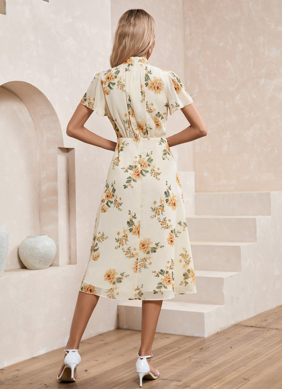 Robe Chic Midi Fleurie Écrue - gallery 1