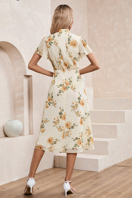 Robe Chic Midi Fleurie Écrue - gallery 1