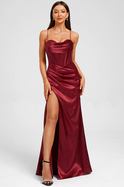 Robe Chic Satinée Bordeaux Élégante - gallery 5