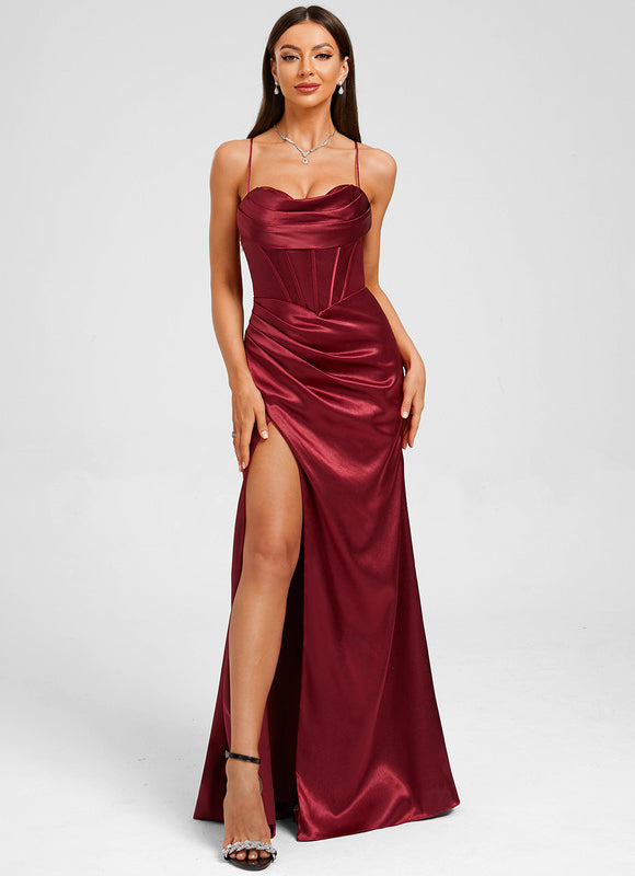 Robe Chic Satinée Bordeaux Élégante - gallery 5