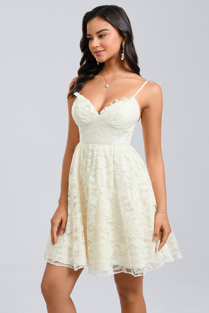 Robe Chic Courte Dentelle Ivoire - gallery 3