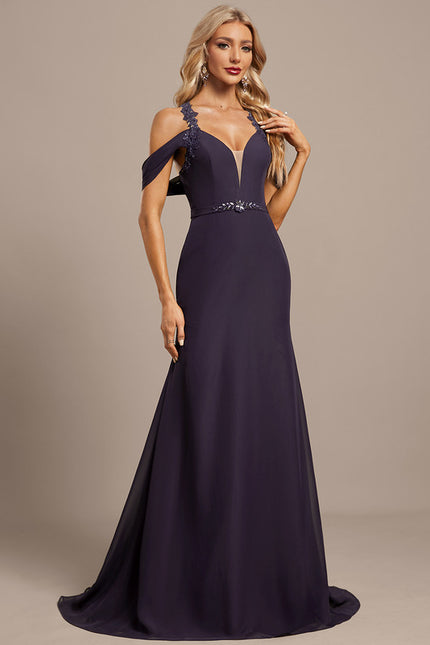 Robe Chic Bleu Nuit Décolleté Épaules Dénudées - gallery 3