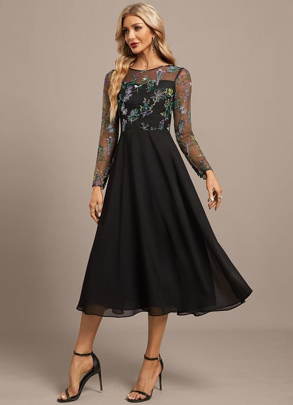 Robe Chic Élégance Florale Noir - gallery 5