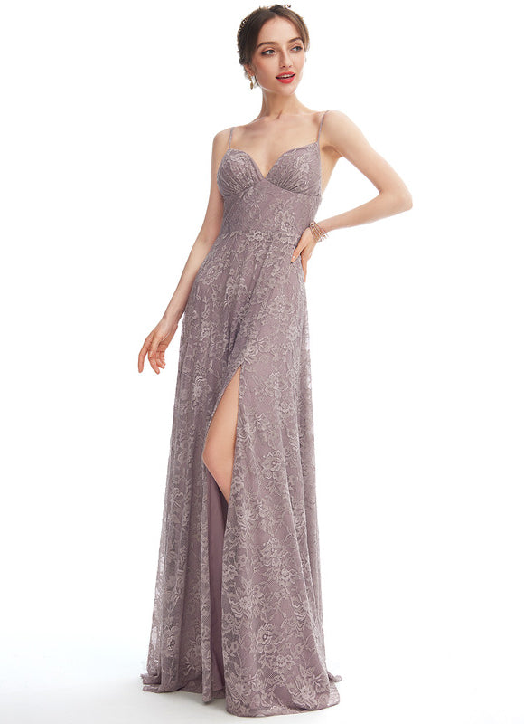 Robe Chic Longue Dentelle Lavande - gallery 3
