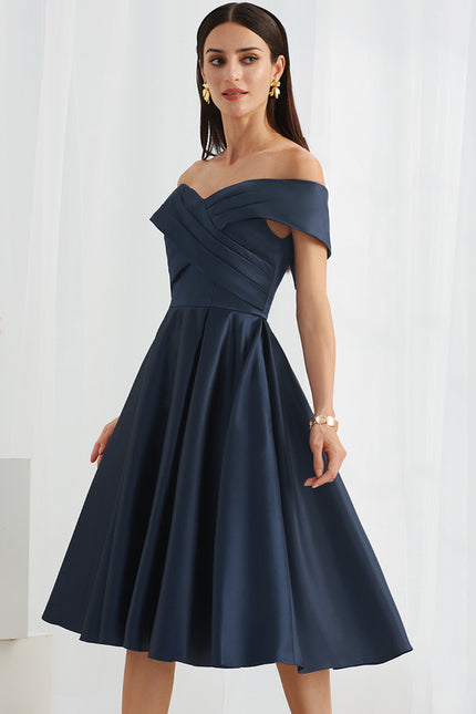 Robe Chic Bleu Marine Satinée - gallery 3