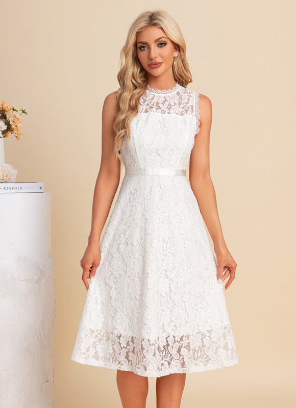 Robe Chic Midi Dentelle Blanche - gallery 5