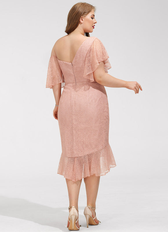 Robe Chic Rose Pâle Dentelle Décolleté - gallery 6