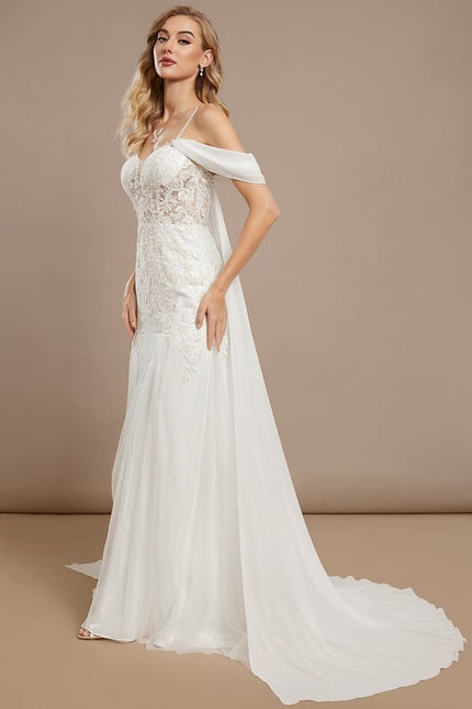 Robe Chic Blanche Dentelle Traîne - gallery 2