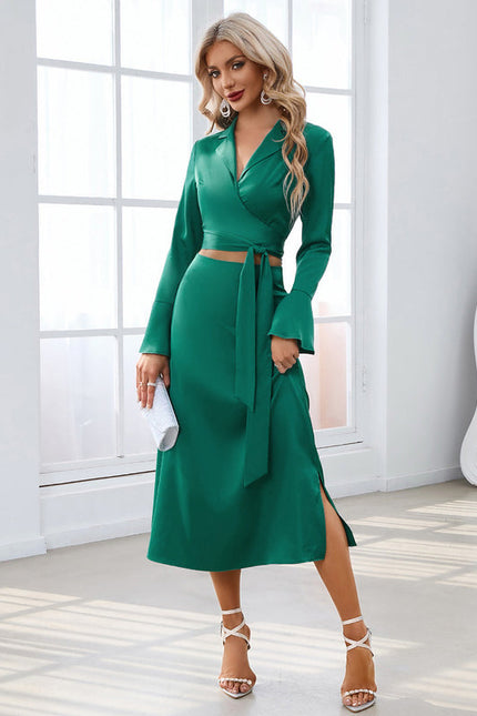 Robe Chic Satin Émeraude Aérien - gallery 4