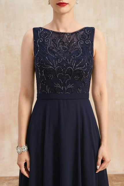 Robe Chic Bleu Nuit Élégante À Dentelle - gallery 7