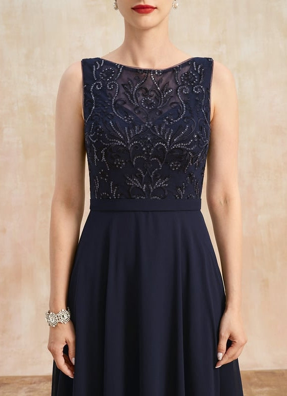 Robe Chic Bleu Nuit Élégante À Dentelle - gallery 7