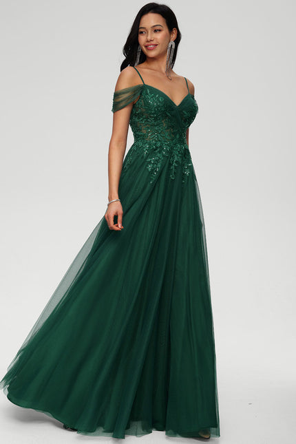 Robe Chic Vert Émeraude Tulle Paillettes - gallery 1