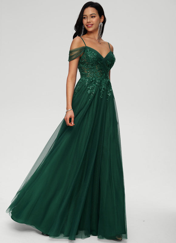 Robe Chic Vert Émeraude Tulle Paillettes - gallery 1