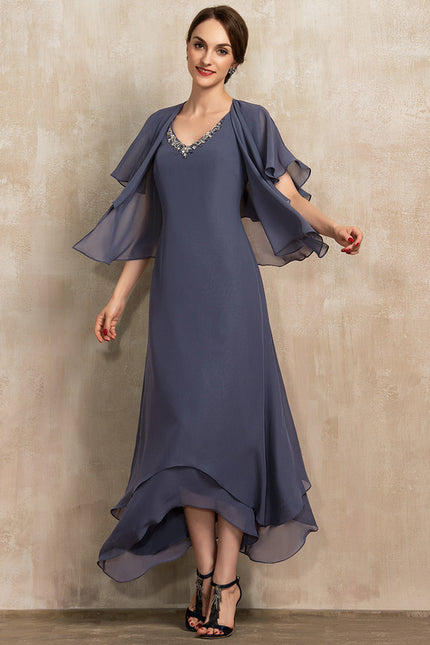 Robe Chic Gris Perle Asymétrique Avec Perles - gallery 1