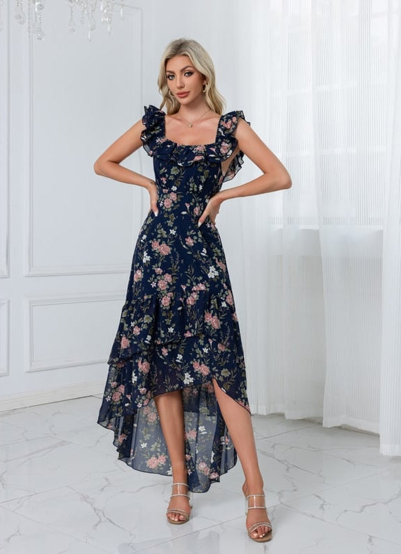 Robe Chic Florale Navy Asymétrique - gallery 2