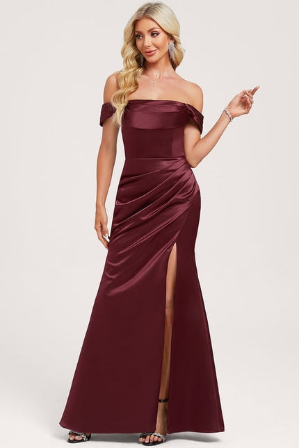 Robe Chic Satin Bordeaux Ajustée - gallery 1