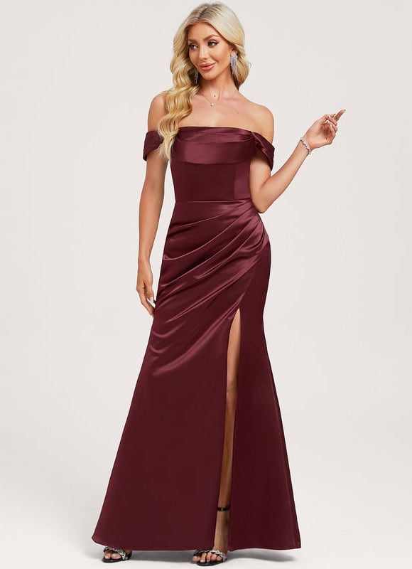 Robe Chic Satin Bordeaux Ajustée - gallery 1