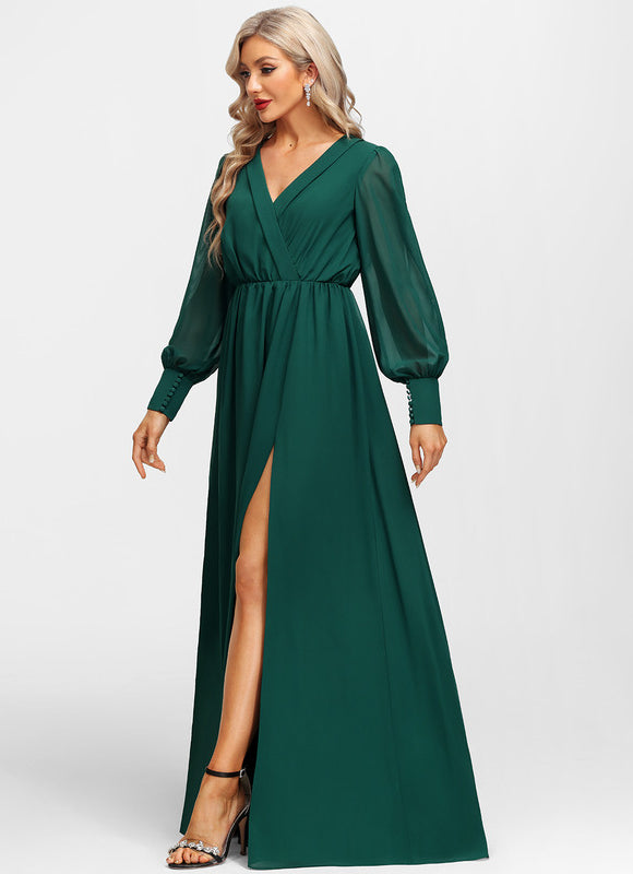 Robe Chic Longue Verte Fluide - gallery 4