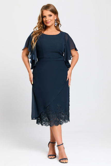 Robe Chic Bleu Marine Avec Dentelle - gallery 7