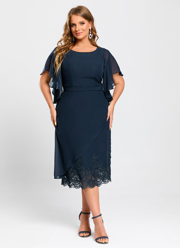 Robe Chic Bleu Marine Avec Dentelle - gallery 7