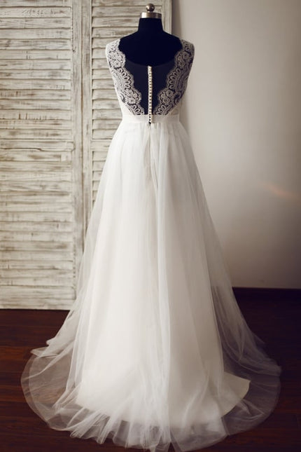 Robe Chic Blanche Trapèze Traîne Tulle - gallery 2