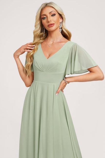 Robe Chic Vert Pastel Trapèze Volants - gallery 4