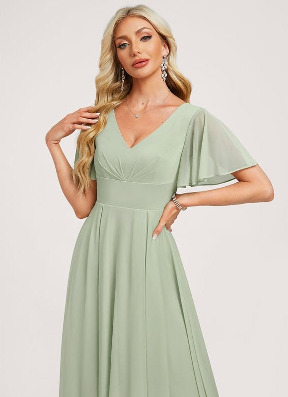 Robe Chic Vert Pastel Trapèze Volants - gallery 4