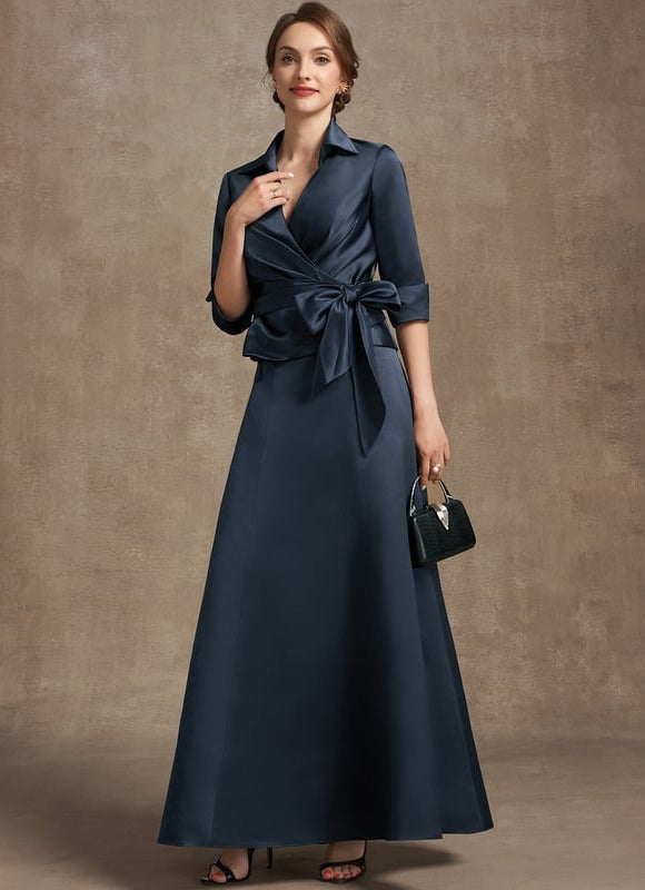 Robe Chic Bleu Marine Satinée - gallery 3