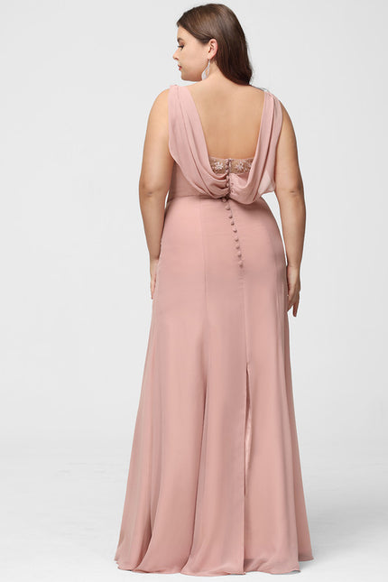 Robe Chic Rose Poudré Longueur Ras Du Sol - gallery 7