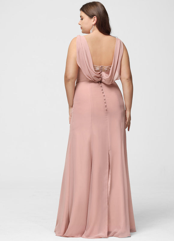 Robe Chic Rose Poudré Longueur Ras Du Sol - gallery 7
