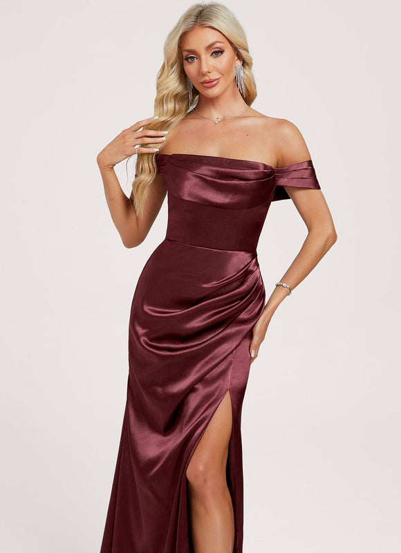 Robe Chic Satinée Bordeaux Décolleté - gallery 3
