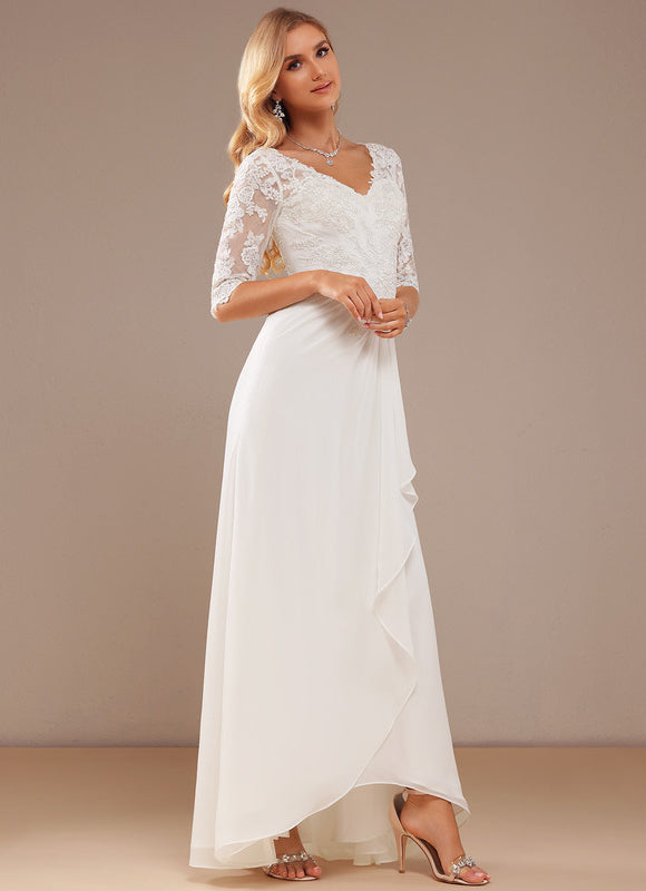 Robe Chic Blanche Dentelle Asymétrique - gallery 4