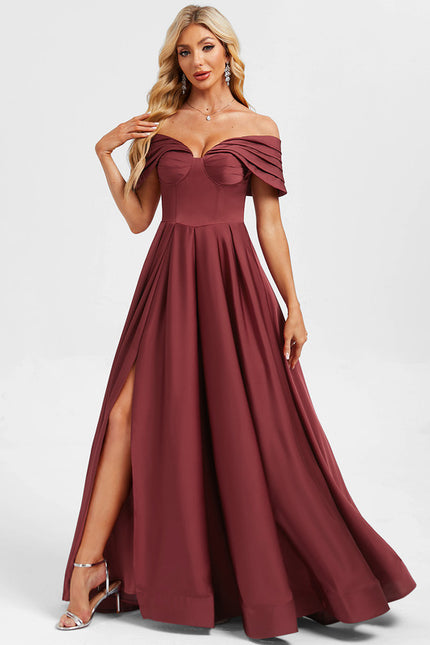Robe Chic Bordeaux Décolleté Épaule Dénudée - gallery 3
