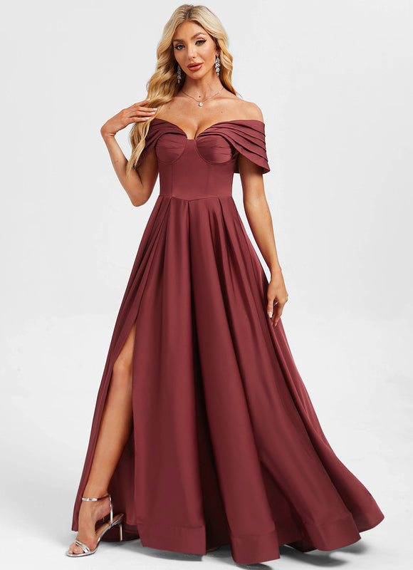Robe Chic Bordeaux Décolleté Épaule Dénudée - gallery 3