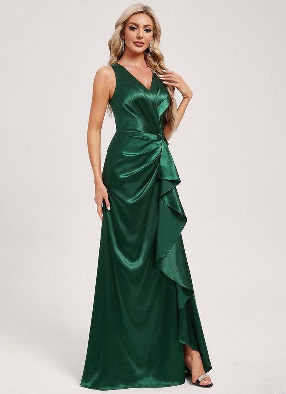 Robe Chic Verte Satiné Sirène Longue - gallery 1