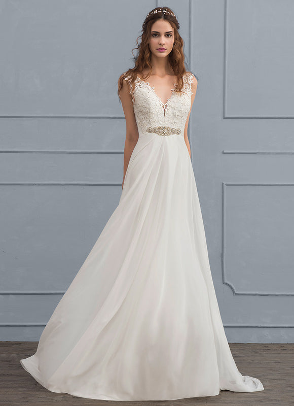 Robe Chic Blanche Mousseline Dentelle - gallery 1
