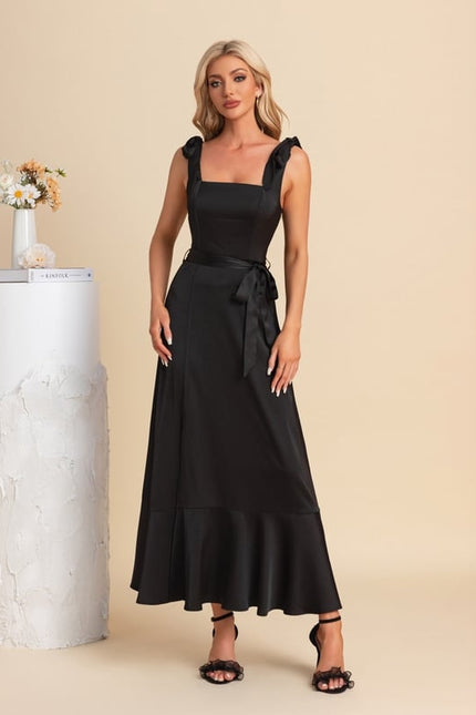 Robe Chic Satin Noir Ajustée - gallery 1