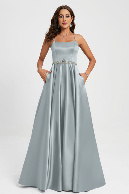 Robe Chic Satin Bleu Poudré